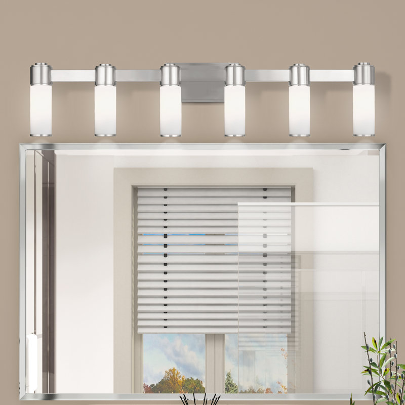 46" Brushed Nickel Vanity Light with White Glass Shade