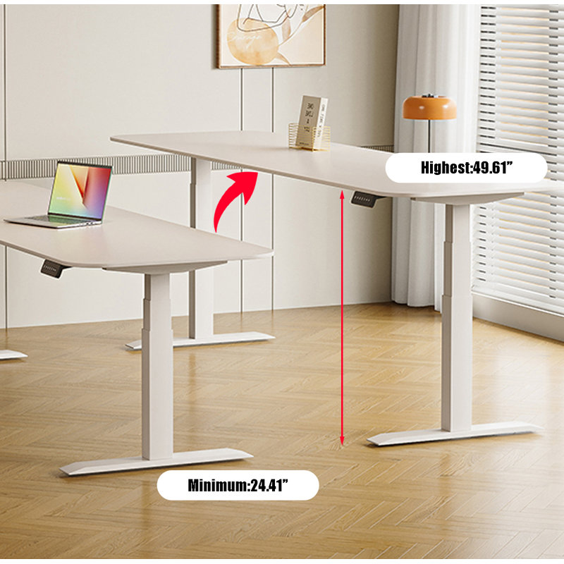 Sintered Stone Electric Adjustable Standing Desk, 24.4" H x 63" W x 27.6" D, White