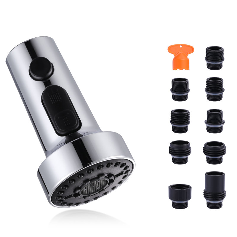 3 Function Kitchen Faucets Head Replacement With 9-Adapters, Chrome