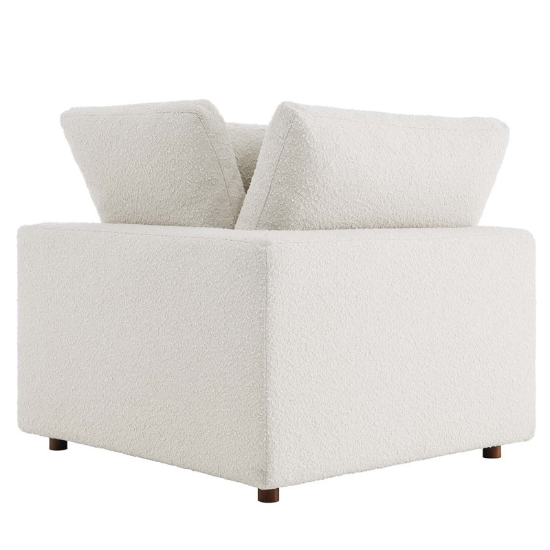 Ivory Boucle Fabric Overstuffed Corner Chair with Down Filling