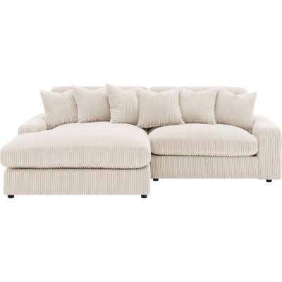 4 - Seat L Shaped Reversible Sectional For Primary Living Space, Upholstered In Sand Toned Wide Corduroy, Featuring Tight Back, Square Arms And Down Like Filled Comfort With Two Piece Design,