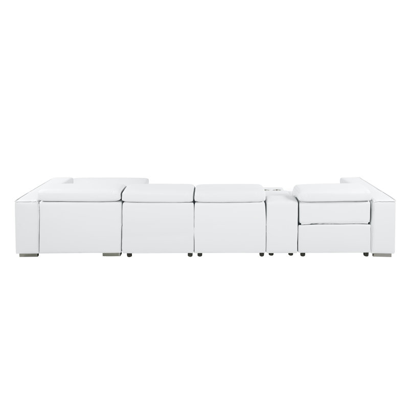 Canapé modulaire en L en cuir véritable 5 pièces WHITE avec 1 fauteuil inclinable électrique et appuie-tête réglables WHITE