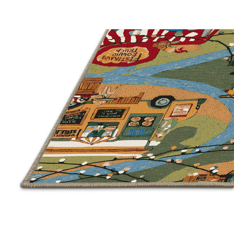 Machine Washable Transportation Brown Area Rug, Rectangle 2' x 3'