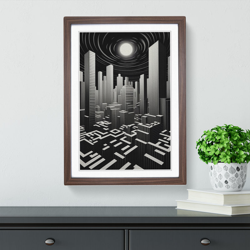Skyline Op - Single Picture Frame Print on Wood, 46cm H x 34cm W x 2cm D, Walnut