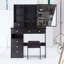 Table de meuble-lavabo de taille moyenne avec tiroir de gauche et tabouret rembourré, très grand miroir coulissant à droite, rangement multicouche à grande capacité, commode pratique et pratique, convient aux grands espaces-227786866