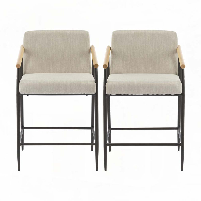 Tabouret de comptoir rembourré d'une hauteur de 31 po avec structure en métal, Espresso, Beige