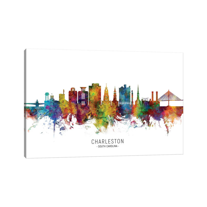 Charleston South Carolina Skyline by Michael Tompsett - Wrapped Canvas Painting, 20.32 cm H x 30.48 cm W