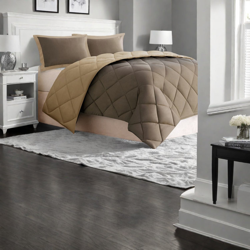 Reversible Diamond Quilting Bedding Sets, Polyester Comforter, Cozy Home Style