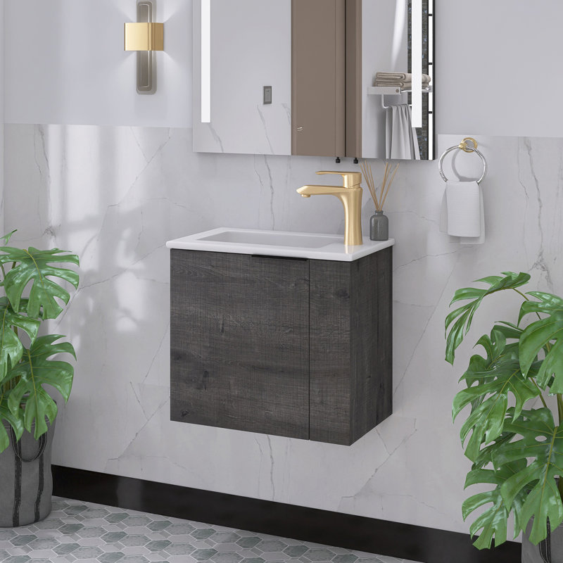 Meuble-lavabo simple 22 po avec plateau en céramique Ani, Gris