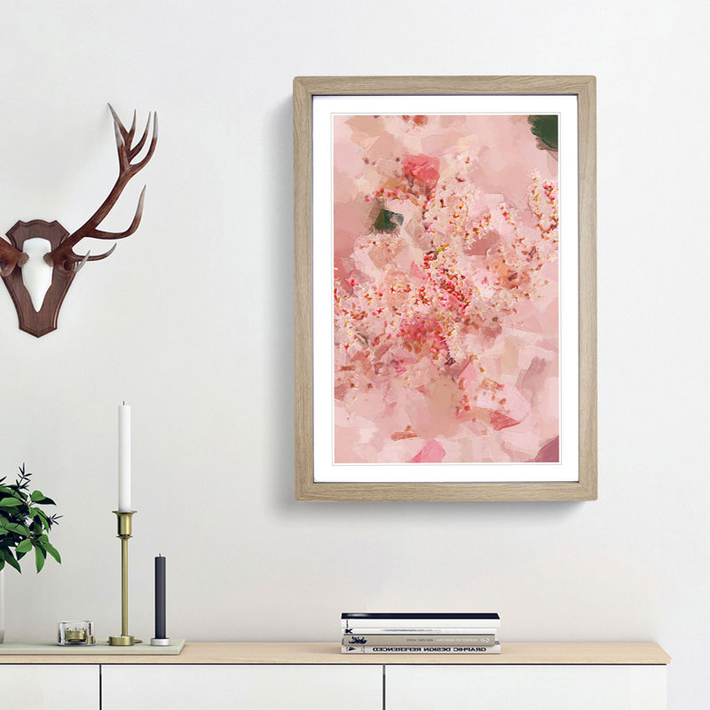 Cherry Blossom in Abstract - Picture Frame Graphic Art Print, Oak Framed, 87cm H x 62cm W x 2cm D