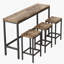 Ensemble de table de salle à manger long avec 3 tabourets, facile à assembler