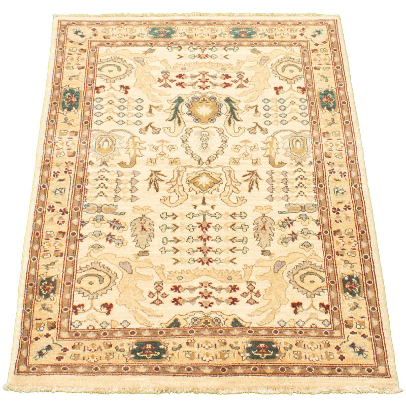 Tapis en laine crème/brun 4 pi 3 po x 6 po main one-of-kind-noué la 2010 chobi Darsh