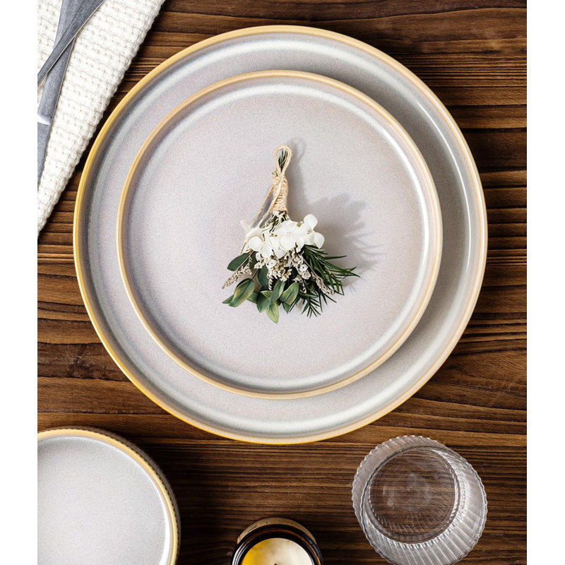  Ensemble de 12 assiettes et bols en porcelaine 12 pièces, vaisselle en céramique pour 4 personnes, ensemble de vaisselle résistant aux égratignures, va au micro-ondes et au lave-vaisselle, brume d'automne