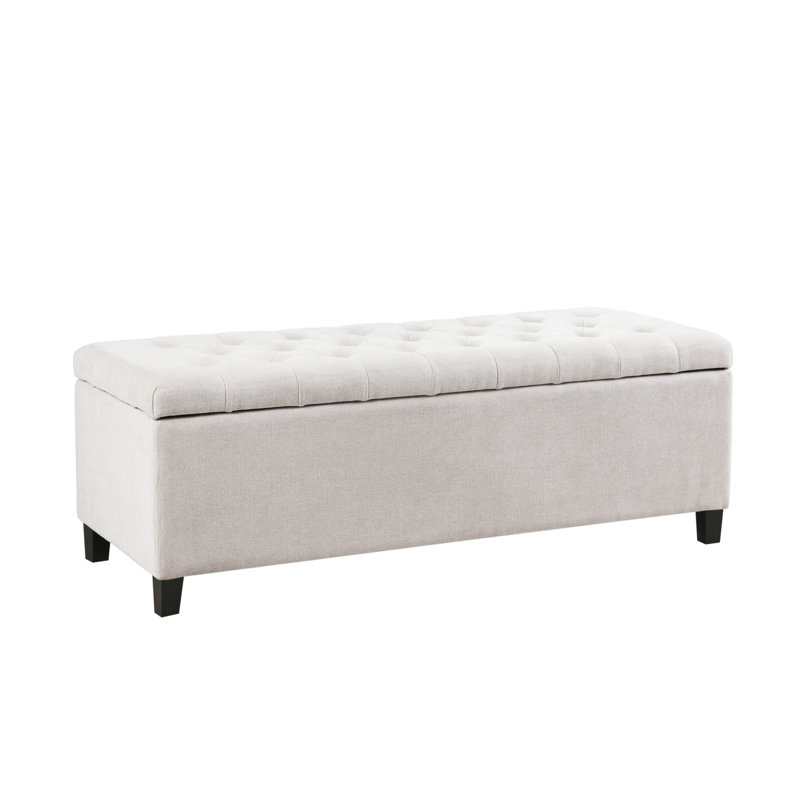 Banc de rangement supérieur en tissu naturel - Pieds en bois massif, fermeture en douceur, l 49 po x H 18,5 po avec pieds, hauteur 18,28 po