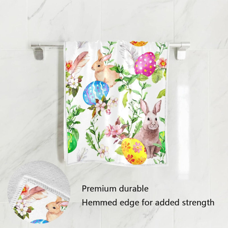 Serviettes de main de Pâques, œufs de lapin de Pâques dans des fleurs d'herbe, serviettes très absorbantes pour la salle de bain