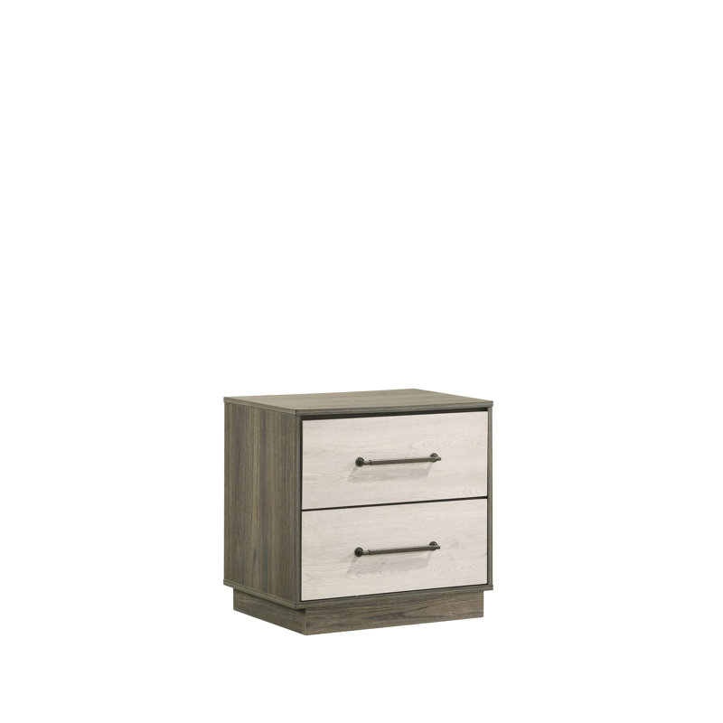 Table de chevet 2 tiroirs beige et brun - 2 tiroirs