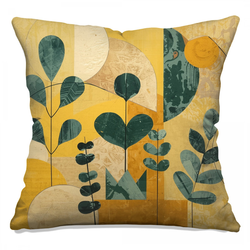 Coussins géométriques à motif abstrait botanique, 26 po x 26 po
