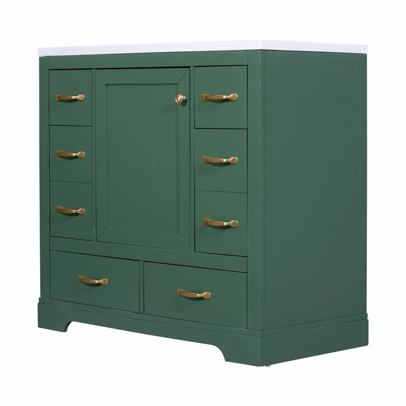 Meuble-lavabo simple avec plateau en céramique Filipp, Vert foncé