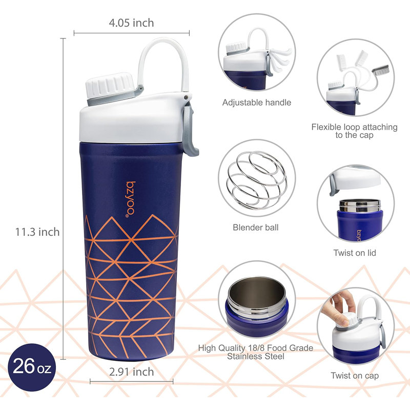 ATAYAL Hypro 26 fl. oz. Double Wall Insulated Stainless Steel Water Bottle with, Blue