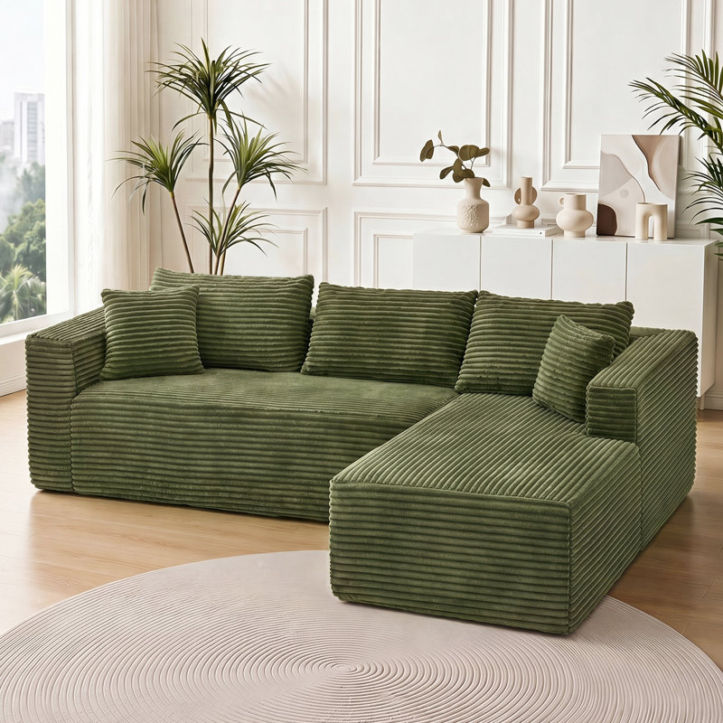 Canapé modulaire de 105 po avec canapé en forme de L et canapé-lit modulaire sans dossier de 105 po, Vert, Right Hand Facing