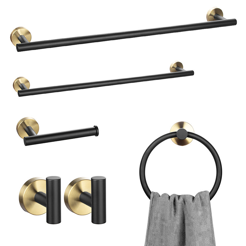 6-Piece Bathroom Hardware Set, Black/Gold