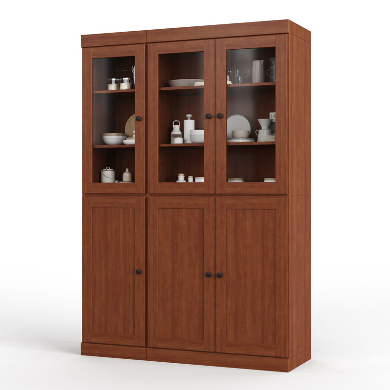 Vaisselier 100% bois massif 48,5 po avec portes Shaker, verre transparent et tablettes réglables Palace Imports, Moka