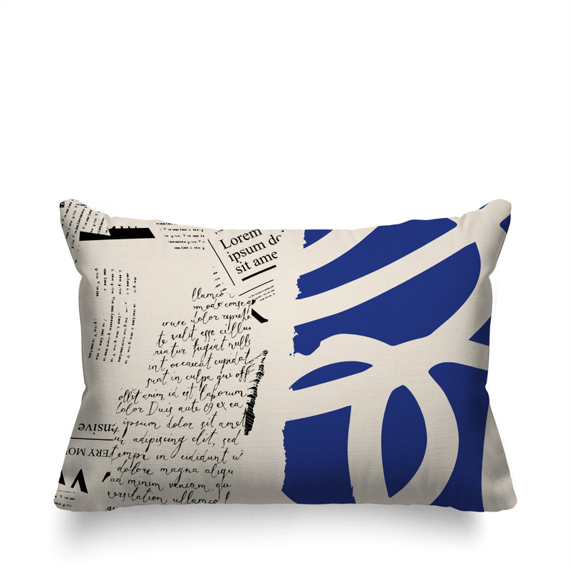 Oreiller rectangulaire réversible intérieur / extérieur Vaya, H 18 po x l 25 po, Bleu marine / noir / blanc cassé