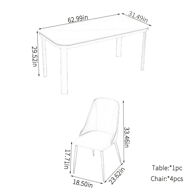 Ensembles de table de salle à manger modernes, H 29,52 po x L 62,99 po x l 31,49 po