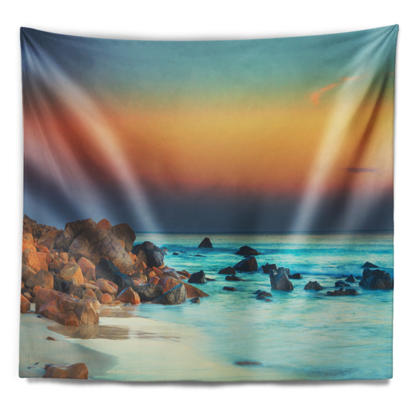 Photographie coucher de soleil sur la tapisserie du ciel bleu Seascape, H 68 po x l 80 po