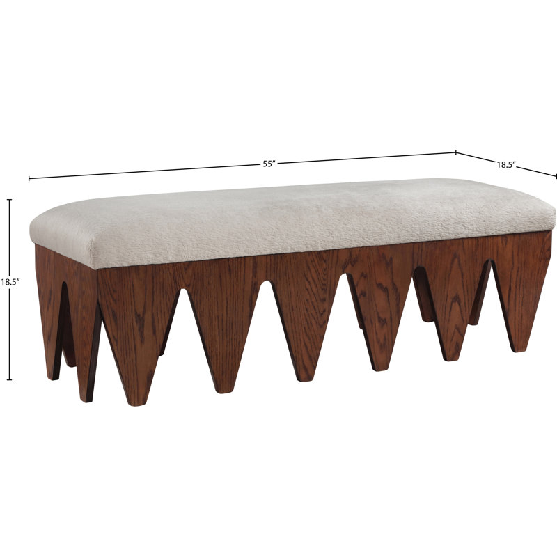 Banc en tissu Altair, Fourrure de velours beige / finition noyer