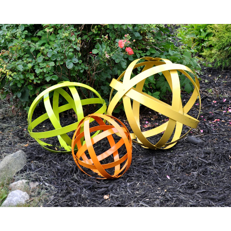 Ensemble d'art de jardin 3 pièces Rockridge, Vert / jaune / orange