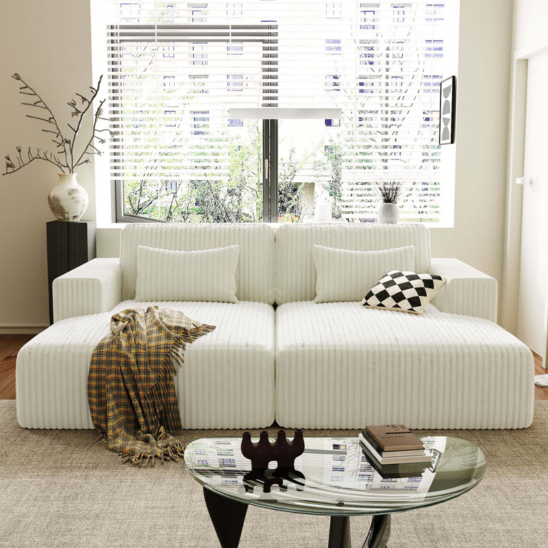 Canapé-lit double en Corduroy avec 2 coussins, parfait pour les salons, les appartements et les bureaux, Blanc