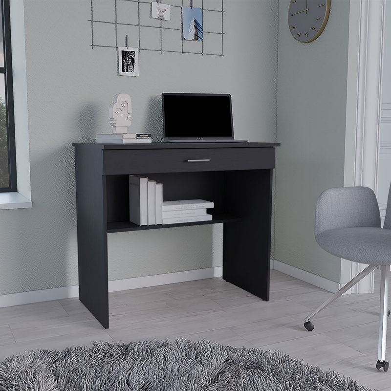 Solid Wood Computer Desk, Black