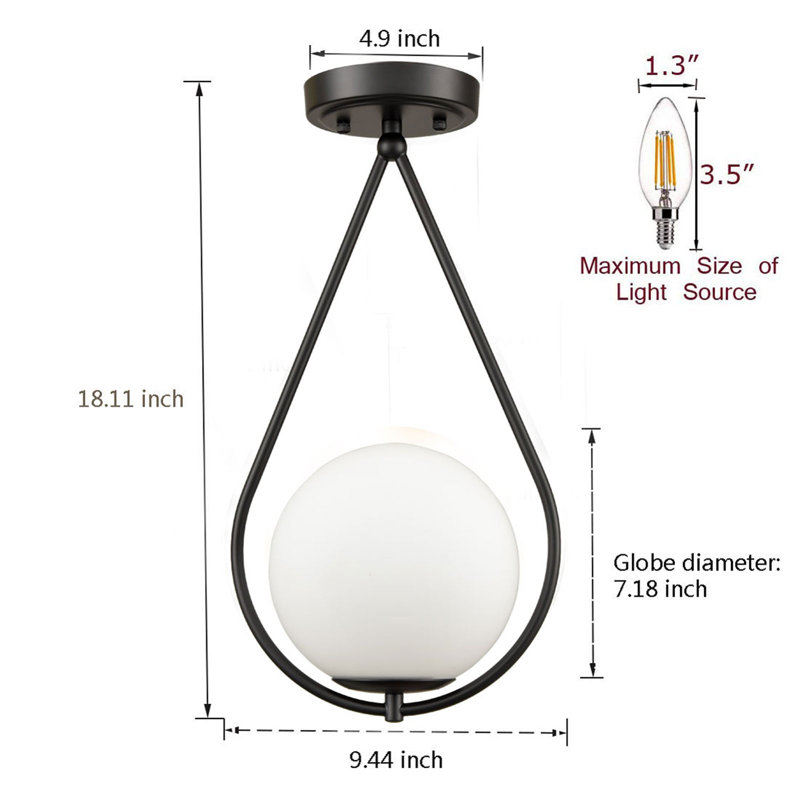 Plafonnier semi-encastré 1 lumière 9,4 po Ratcliff