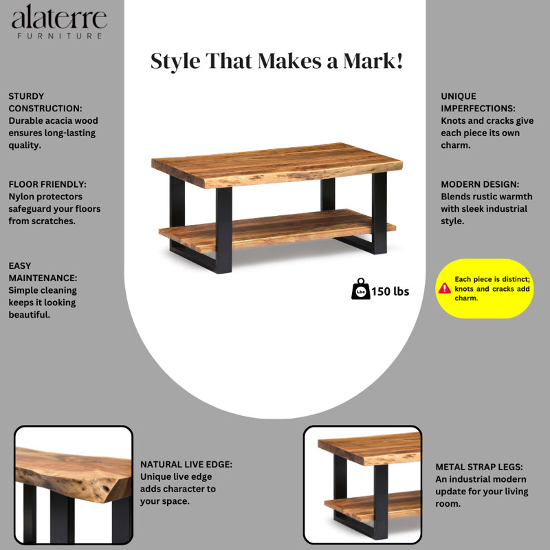 Adalwine Solid Alpine Wood Coffee Table, 18" H x 42" L x 24" W