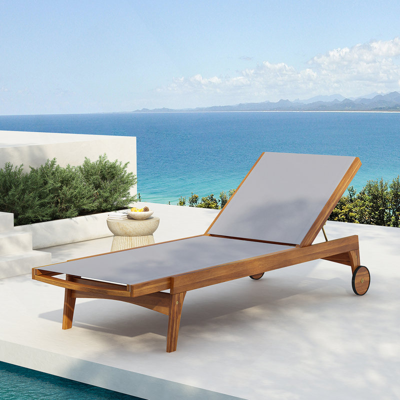 Chaise longue d'extérieur à structure en bois, Gris / naturel