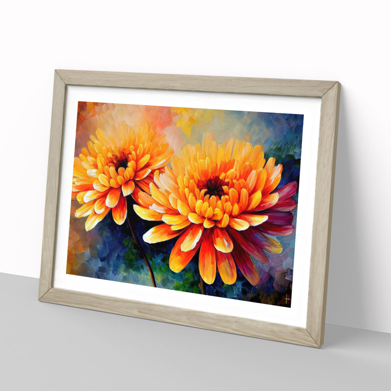 Chrysanthemum Flowers Vol.4 - Framed Print, 25cm H x 34cm W x 2cm D, Oak Framed