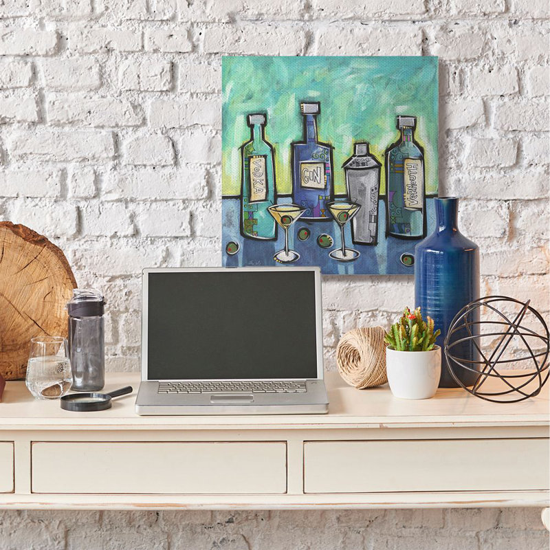 Martini Mixings Blue Green Modern Painting - Single Picture Frame Print on Canvas, Wrapped Canvas, 30" H x 30" W x 1.5" D