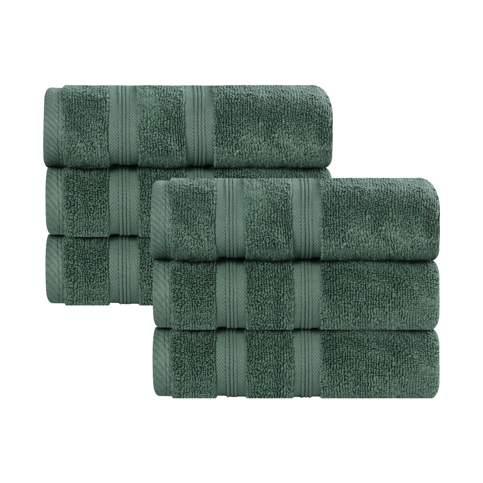6-Piece Zero-Twist Quick-Dry Cotton Towel Set, Forest Green