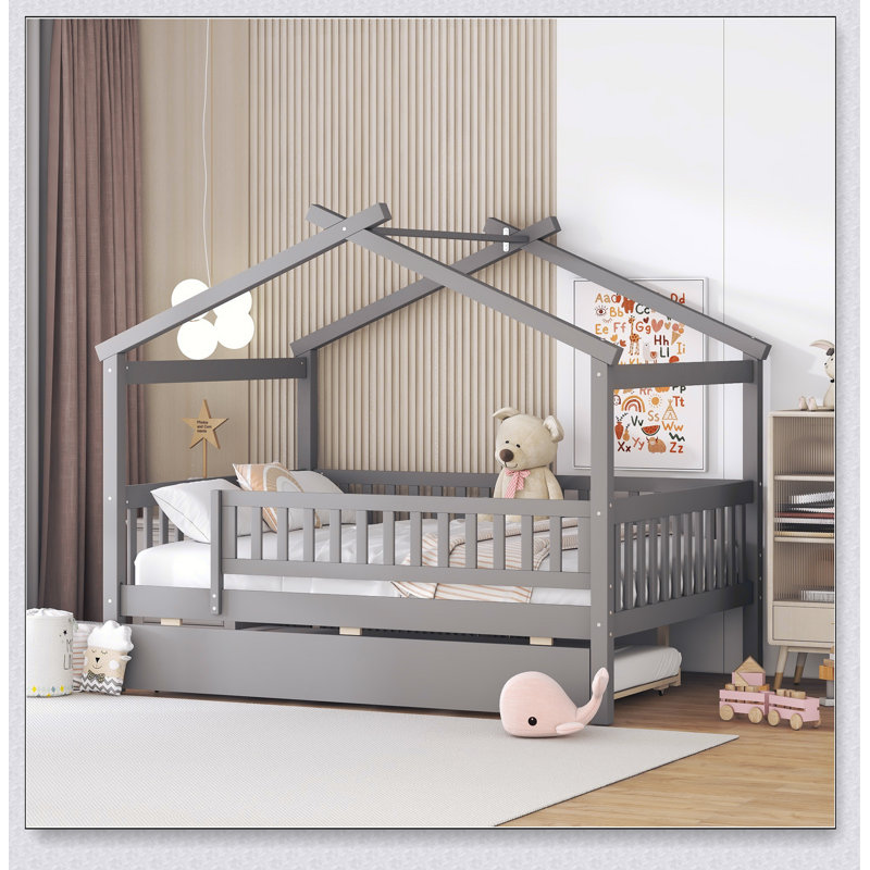 Lit gigogne en bois, Gris