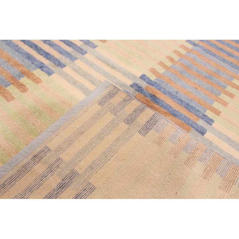 Hand Knotted Wool Geometric Area Rug, Rectangle 5' x 7'