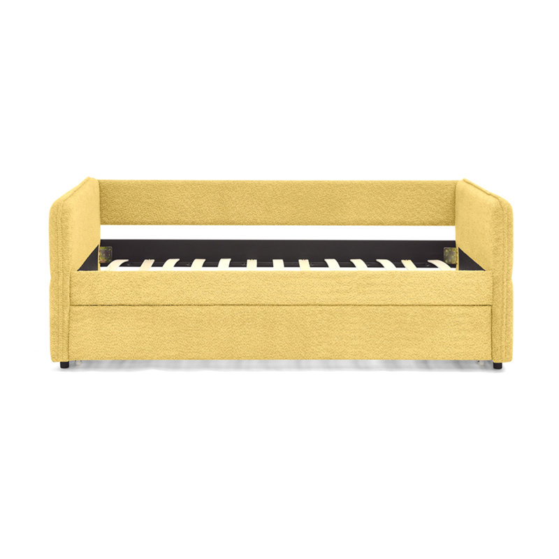 Lit de jour avec lit gigogne escamotable et capitonné, taille simple, tissu Boucle (83 po x 43 po x 29,5 po), Lit simple