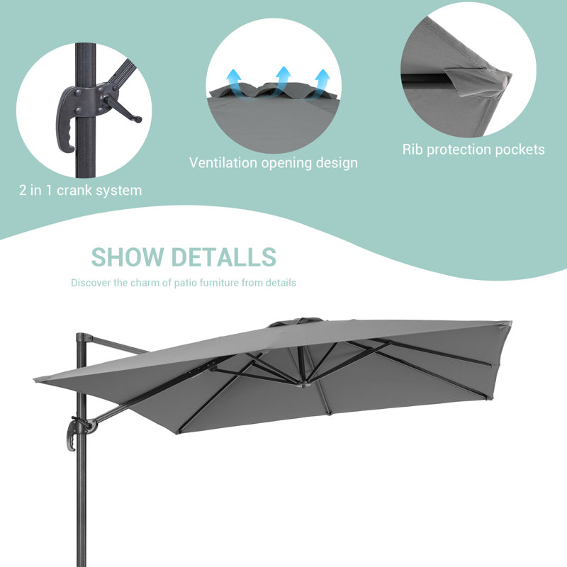 Ruy 96" x 120'' Umbrella, Grey Fabric