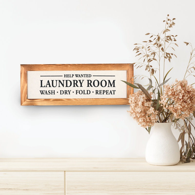 Rustic Pine Wood Framed Laundry Room Canvas Sign