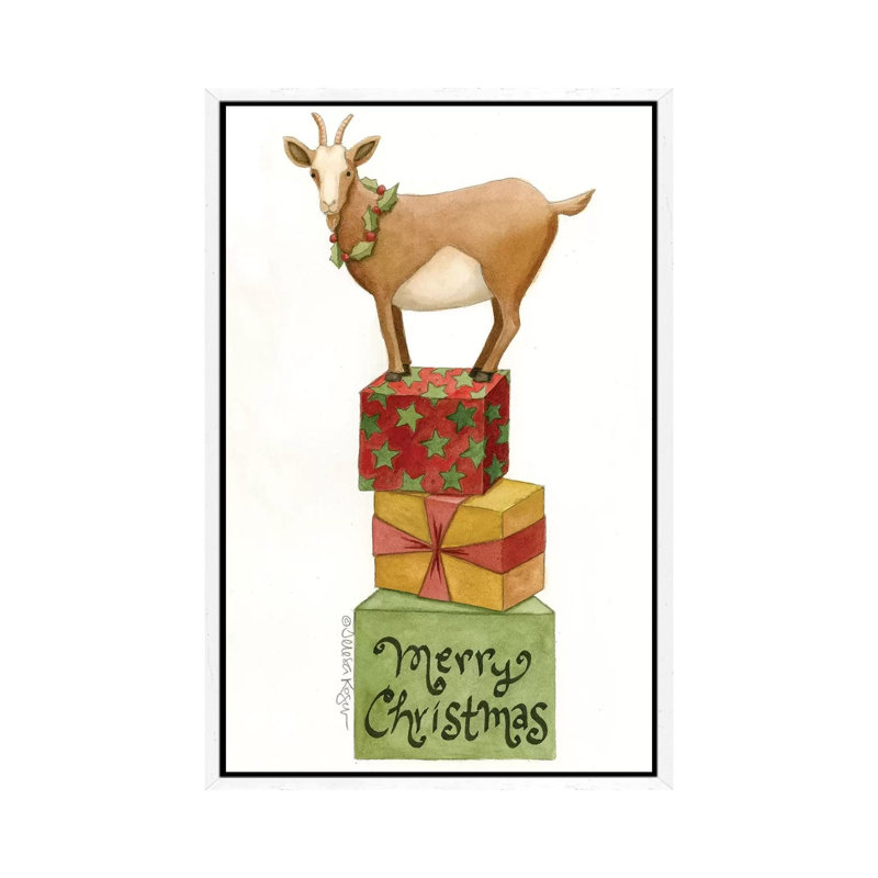 Goat Of Gifts by Teresa Kogut - Painting on Canvas, 66.04cm H x 45.72cm W x 3.81cm D, White Framed