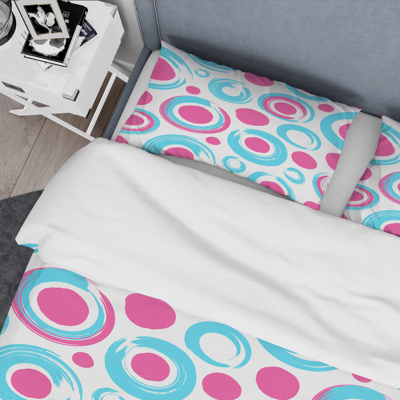 Motif de cercles bleus et roses - ensemble de housse de couette abstrait - microfibre de polyester