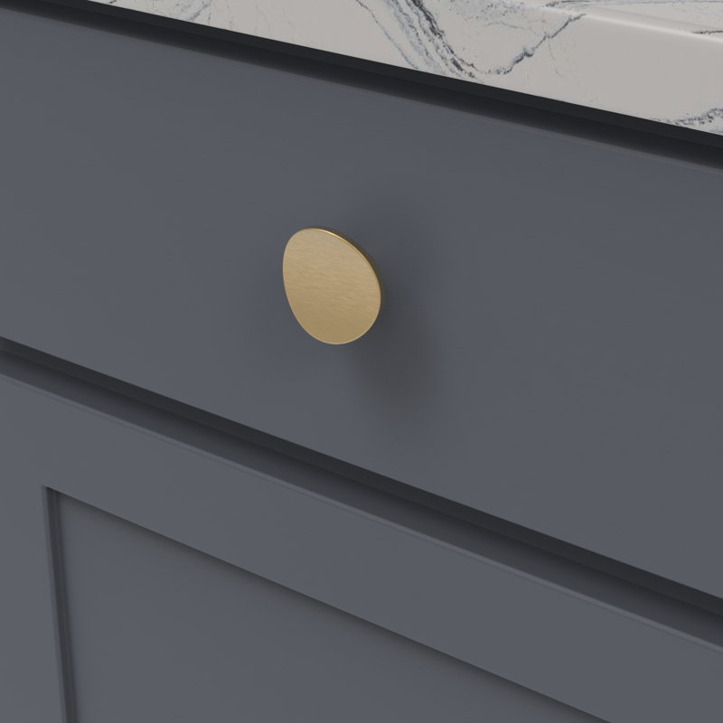 Brushed Golden Brass Round Knob with Mounting Hardware