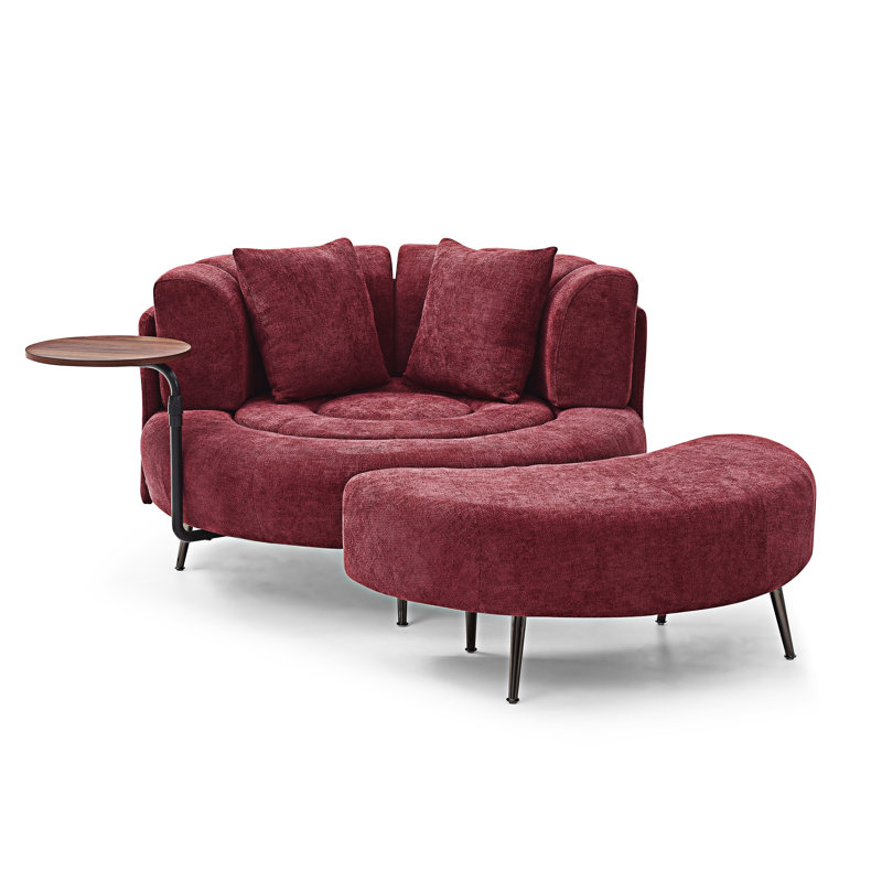 Fauteuil demi-tonneau surdimensionné simple avec repose-pieds, Bourgogne