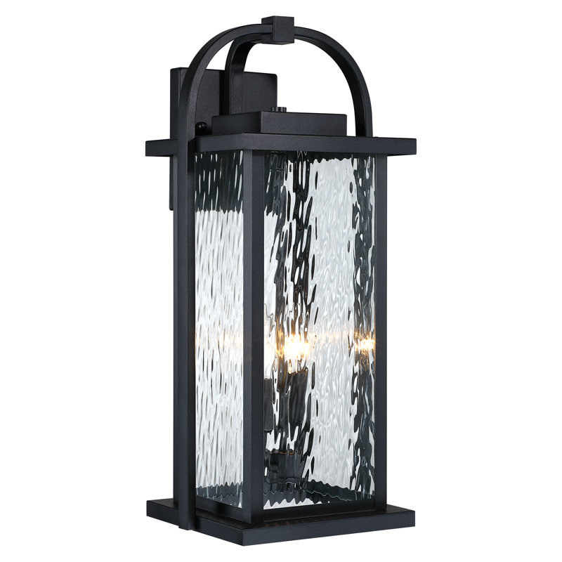 20"H 2-light Farmhouse Black Outdoor Wall Lantern With Ripple Glass,weather-resistant
