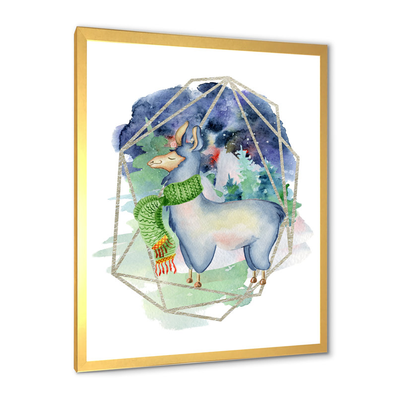 Joli dessin de lama - peinture, H 32 po x l 16 po x P 1 po, Cadre photo doré